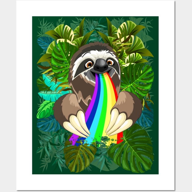 Sloth Spitting Rainbow Colors Wall Art by BluedarkArt